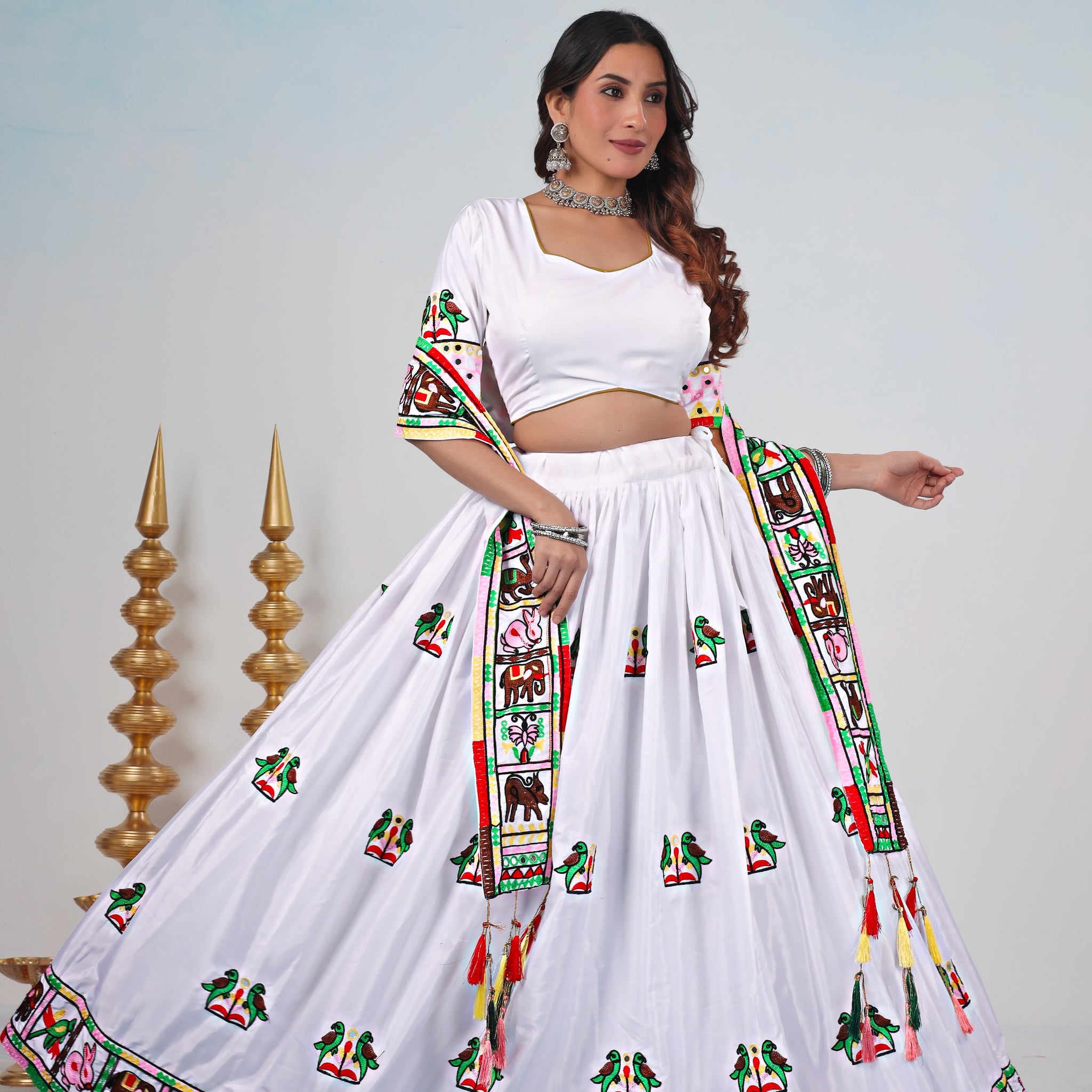 Ethereal White Mirror-Work Navratri Choli