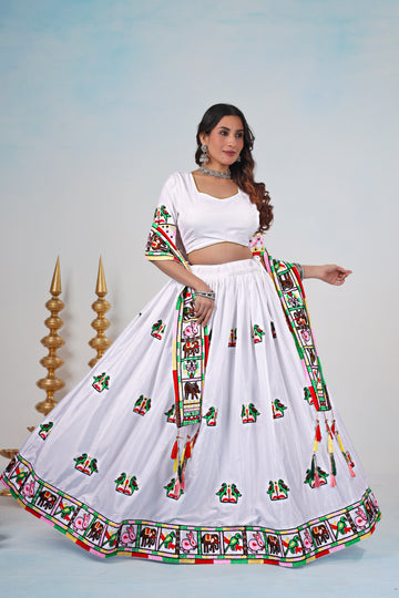 Ethereal White Mirror-Work Navratri Choli