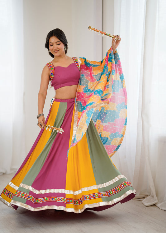 Navratri Havy Rayon Gamathi With Real Mirror Lehenga