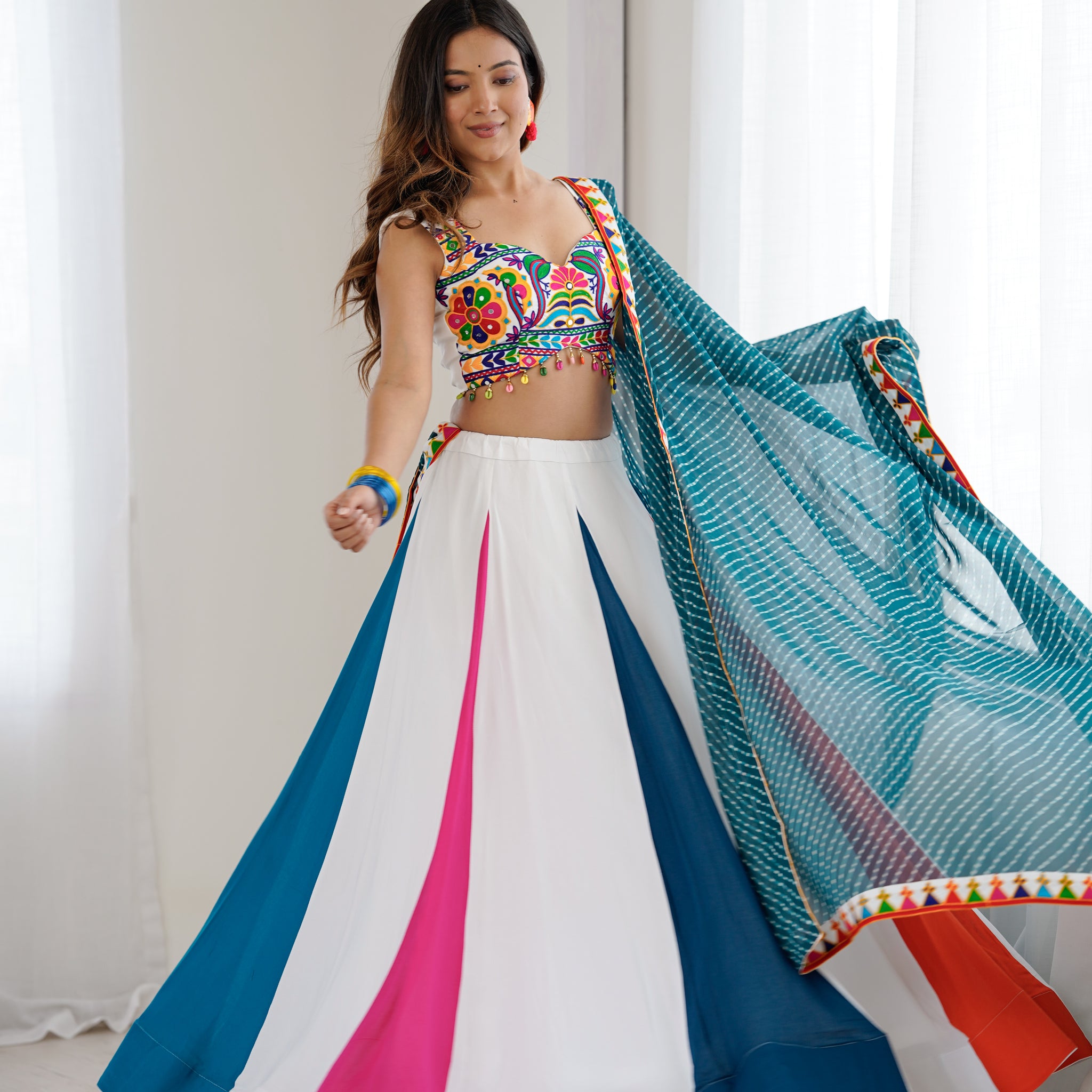 Designer Rayon Mirror & Kodi Work Lehenga Set