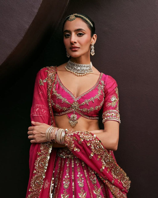 Heavy Embroidered Two-Tone Tapeta Silk Lehenga Choli with Dupatta