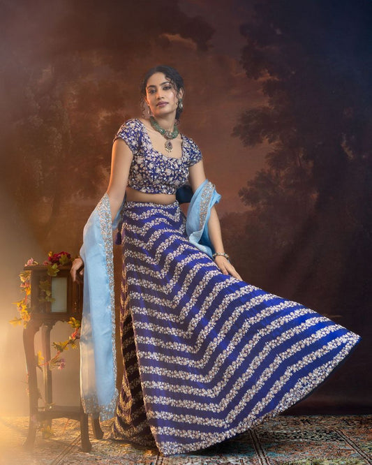 Designer Chinon Silk Lehenga with Heavy Embroidery & Sequins