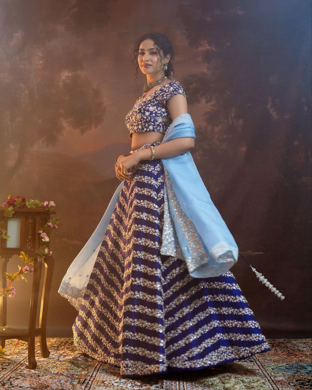 Designer Chinon Silk Lehenga with Heavy Embroidery & Sequins