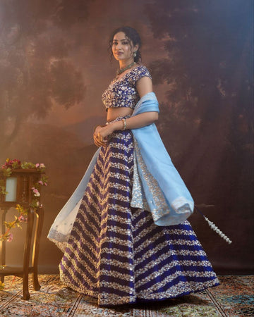 Designer Chinon Silk Lehenga with Heavy Embroidery & Sequins