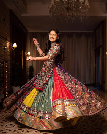 Elegant Muslin Cotton Mirror Work Lehenga Choli Set