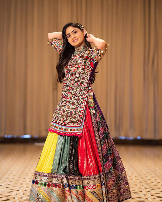 Elegant Muslin Cotton Mirror Work Lehenga Choli Set